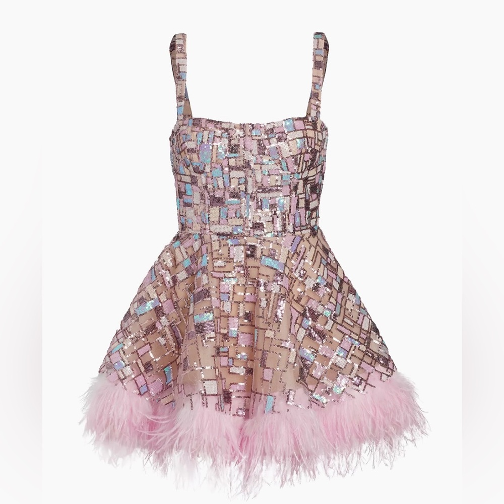 Bronx and Banco Mademoiselle Feather Trim Mini Dress